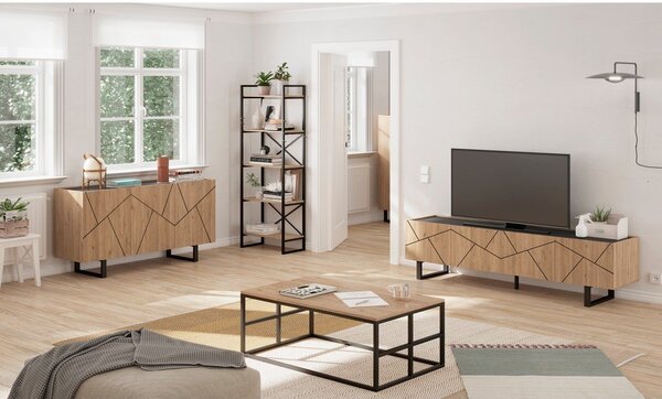 Črn/naravni regal v hrastovem dekorju 58x175 cm Dusan – Marckeric