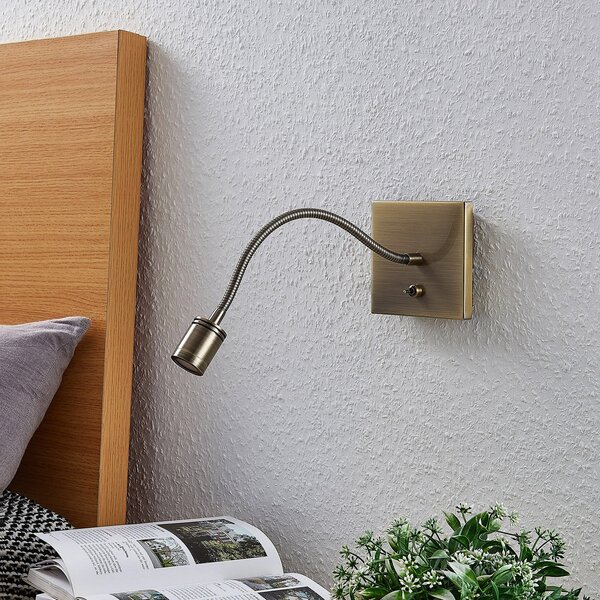 Lindby LED stenska svetilka Mayar, 2, medeninasta, bralna svetilka, 11 cm, Bronasta / starinska medenina, spalnica, Kovina, Sodobni