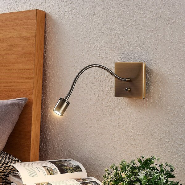 Lindby LED stenska svetilka Mayar, 2, medeninasta, bralna svetilka, 11 cm, Bronasta / starinska medenina, spalnica, Kovina, Sodobni
