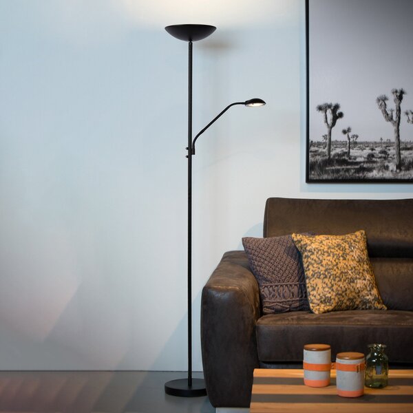 Lucide Zenith LED stropna svetilka z svetilko za branje, črna, zatemnjen, Črna, Dnevna soba / jedilnica, Kovina, Sodobni, Svetilka za branje