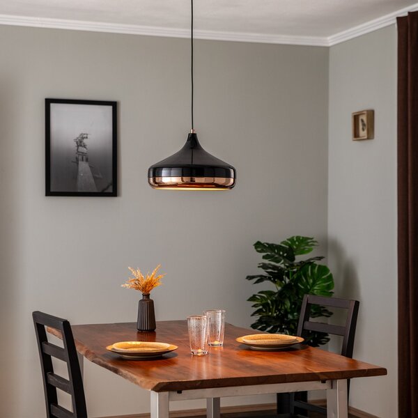 Opviq Viseča svetilka Yildo 253-S 1-light Ø36cm črna/medena, zatemnjen, Črna, Dnevna soba / jedilnica, Kovina, Sodobni