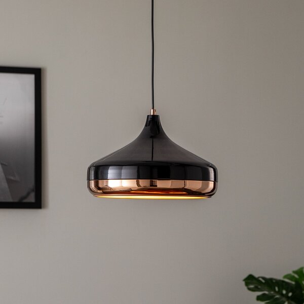 Opviq Viseča svetilka Yildo 253-S 1-light Ø36cm črna/medena, zatemnjen, Črna, Dnevna soba / jedilnica, Kovina, Sodobni