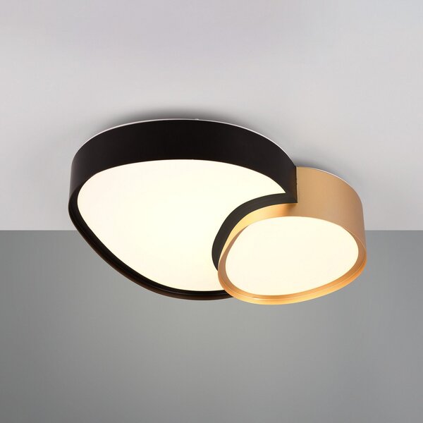 Trio Lighting LED stropna svetilka Rise, črno-zlata, 43 x 36 cm, CCT, možnost zatemnitve, zatemnjen, Črna, Dnevna soba / jedilnica, Kovina, Sodobni
