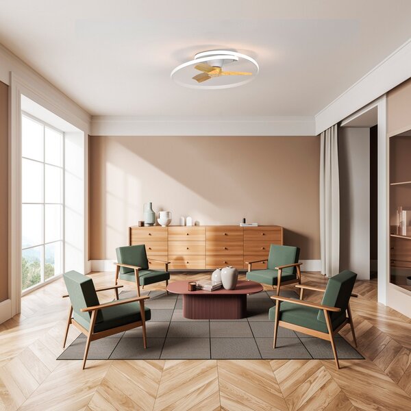 Mantra Iluminación LED stropni ventilator Ocean, bel/les, DC, tiho delovanje, Ø 78 cm, CCT, zatemnjen, Bela, Dnevna soba / jedilnica, Plastika, Sodobni