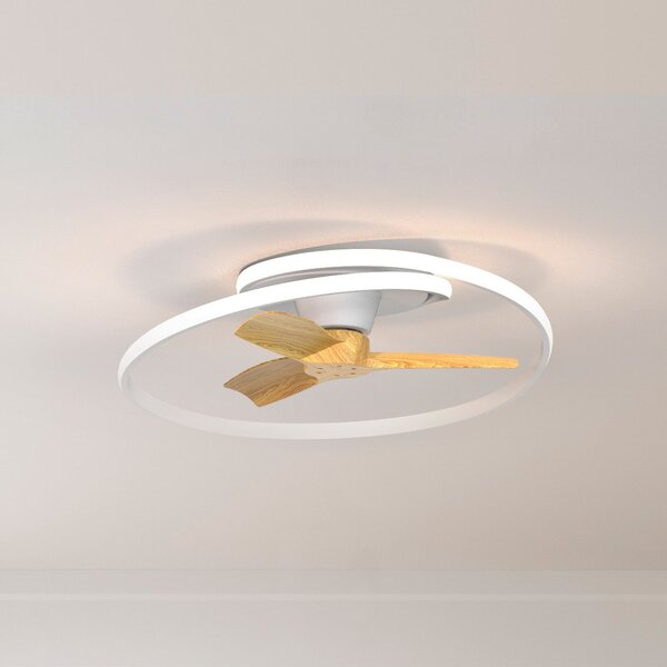 Mantra Iluminación LED stropni ventilator Ocean, bel/les, DC, tiho delovanje, Ø 78 cm, CCT, zatemnjen, Bela, Dnevna soba / jedilnica, Plastika, Sodobni