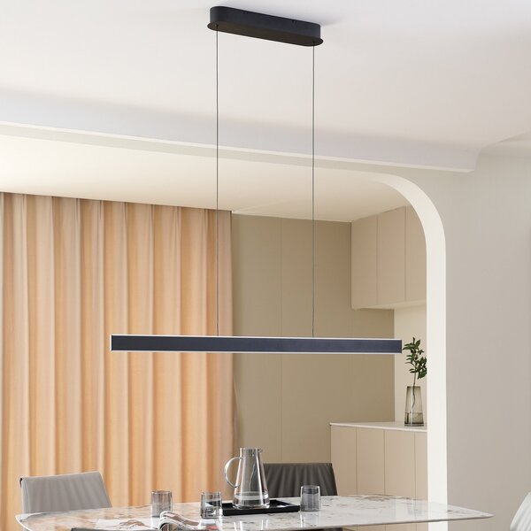 Lucande LED viseča luč Philine, dolžina 121 cm črno železo, zatemnjen, Črna, Dnevna soba / jedilnica, Kovina, Sodobni