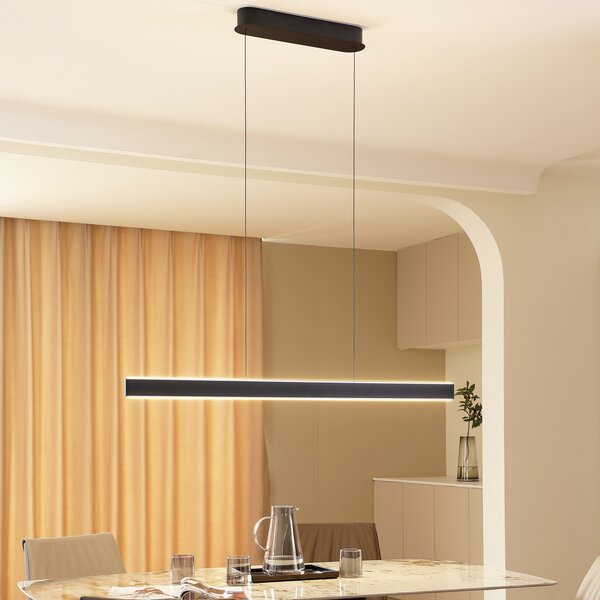 Lucande LED viseča luč Philine, dolžina 121 cm črno železo, zatemnjen, Črna, Dnevna soba / jedilnica, Kovina, Sodobni