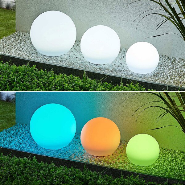 Lindby LED solarne svetilke Lago, RGBW, komplet 3, globusi, zemeljski trn, Bela, Plastika, Sodobni, Zunanji globus