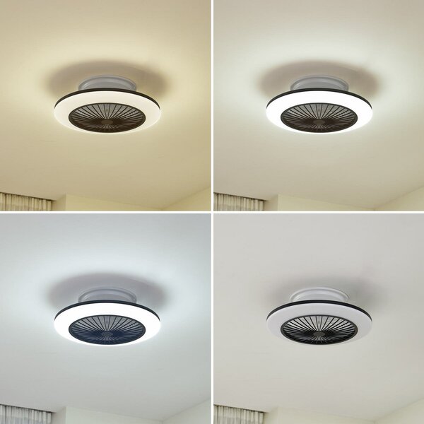 Lindby Stropni ventilator LED Mamuti, črn, tih, Ø 55 cm, zatemnjen, Črna, Dnevna soba / jedilnica, Aluminij, Sodobni
