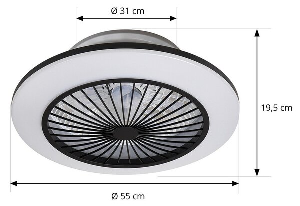 Lindby Stropni ventilator LED Mamuti, črn, tih, Ø 55 cm, zatemnjen, Črna, Dnevna soba / jedilnica, Aluminij, Sodobni