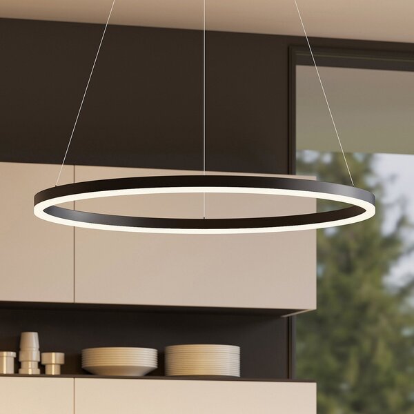 Arcchio LED-visoka svetilka Albiona, črna, 1 obroč, Ø 80 cm, zatemnjen, Črna, Kuhinja, Kovina, Sodobni