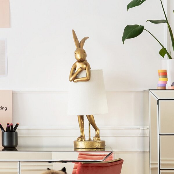 KARE Kare Animal Rabbit namizna svetilka, zlata/bela, 68 cm, E14, Zlata / medeninasta, Dnevna soba / jedilnica, Plastika, Dizajn