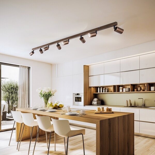 TK Lighting Stropna točka Vrh, nastavljiva, rjava, osemplamenska linearna, zatemnjen, Rjava / rjasta, Dnevna soba / jedilnica, Kovina, Sodobni, Strop z več plameni