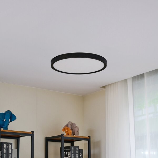 Lindby LED stropna svetilka Pravin, Ø 50 cm, CCT, črna, Črna, Dnevna soba / jedilnica, Plastika, Sodobni