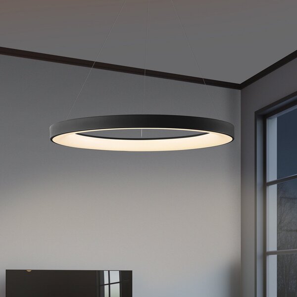 Mantra Iluminación LED viseče svetilo Niseko II, daljinski upravljalnik, Ø 50 cm, črno, zatemnjen, Črna, Dnevna soba / jedilnica, Aluminij, Sodobni