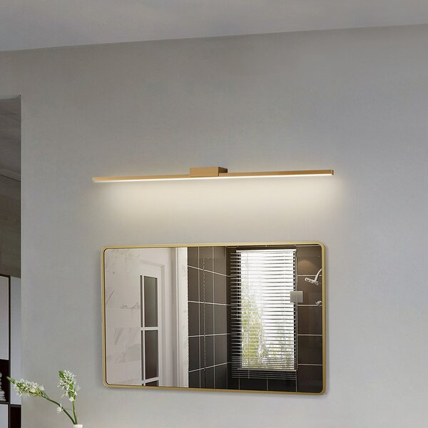 Lucande LED svetilka z ogledalom Kivana, baker, kovina, 90 cm, IP44, Bakrena, Kopalnica, Aluminij, Sodobni