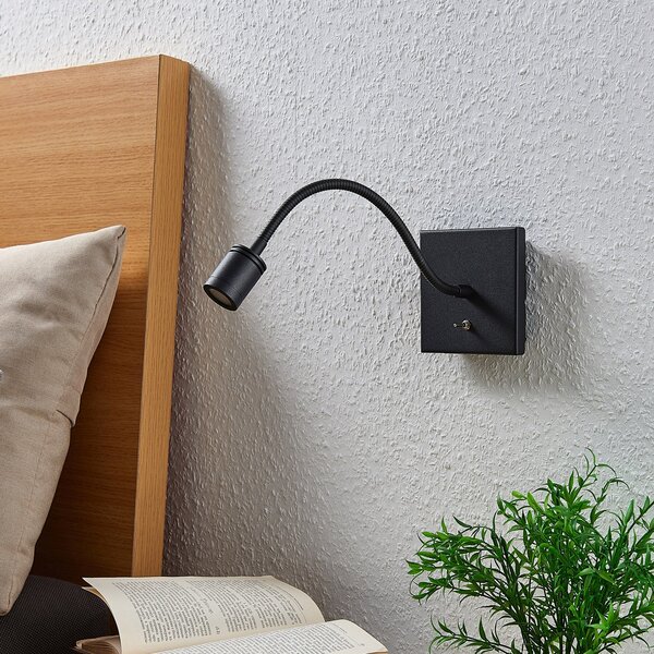 Lindby LED stenska svetilka Mayar, 2 kosa, črna, bralna svetilka, 11 cm, Črna, spalnica, Kovina, Sodobni