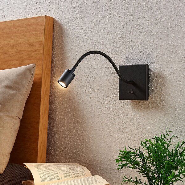 Lindby LED stenska svetilka Mayar, 2 kosa, črna, bralna svetilka, 11 cm, Črna, spalnica, Kovina, Sodobni