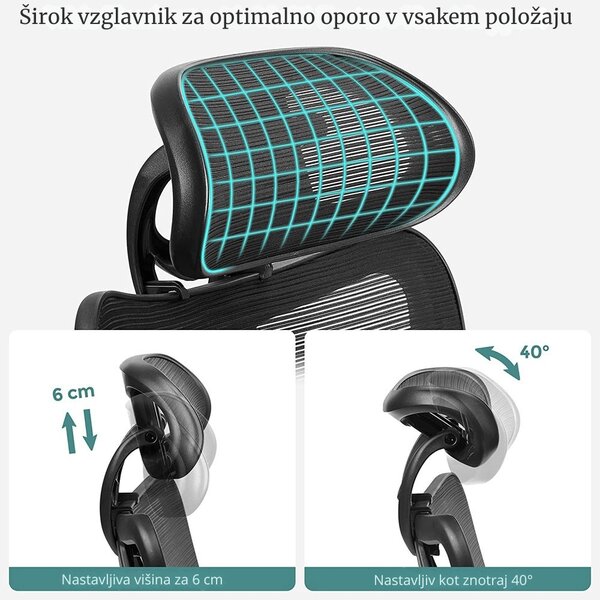 Pisarniški stol z naslonom za glavo MAGNUS, max. 150 kg, črna SongmicsHome
