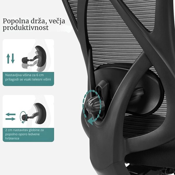 Pisarniški stol z naslonom za glavo MAGNUS, max. 150 kg, črna SongmicsHome