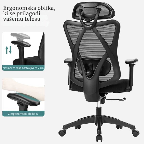 Pisarniški stol z naslonom za glavo MAGNUS, max. 150 kg, črna SongmicsHome