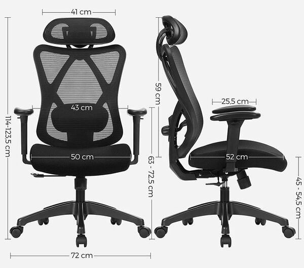 Pisarniški stol z naslonom za glavo MAGNUS, max. 150 kg, črna SongmicsHome
