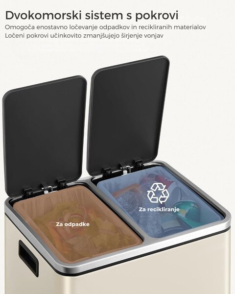 Koš za ločevanje odpadkov SORT 30l (2×15l), bež/srebrna/črna SongmicsHome