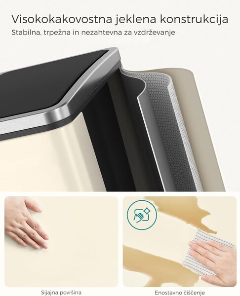 Koš za ločevanje odpadkov SORT 30l (2×15l), bež/srebrna/črna SongmicsHome
