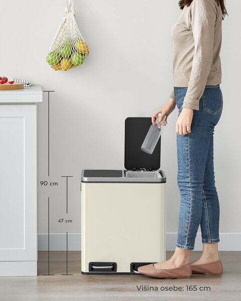 Koš za ločevanje odpadkov SORT 30l (2×15l), bež/srebrna/črna SongmicsHome