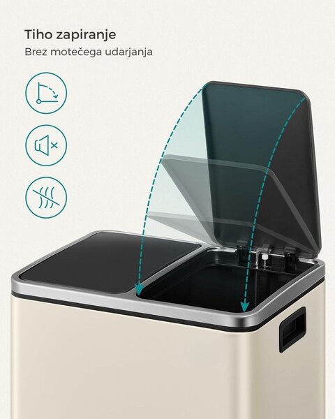Koš za ločevanje odpadkov SORT 30l (2×15l), bež/srebrna/črna SongmicsHome