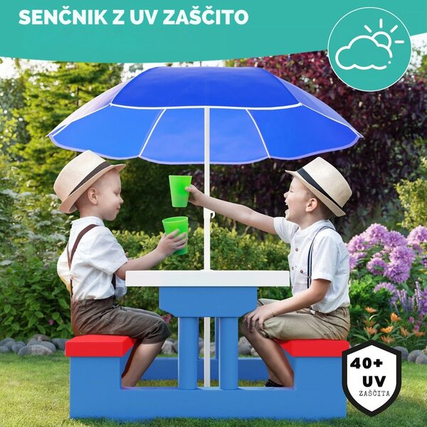 Otroški sedežni komplet s senčnikom JASMIN, 67x78,5x42,5cm, modra/bela/rdeča Spielwerk