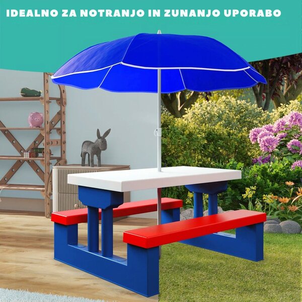 Otroški sedežni komplet s senčnikom JASMIN, 67x78,5x42,5cm, modra/bela/rdeča Spielwerk