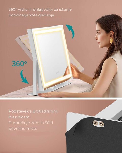 Kozmetično ogledalo DAHLIA z LED osvetlitvijo, 10x62,5x45,8 cm, bela SongmicsHome