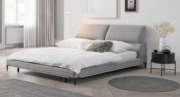 OBLAZINJENA POSTELJA 181 cm x 201 cm , les, kovina, tekstil siva