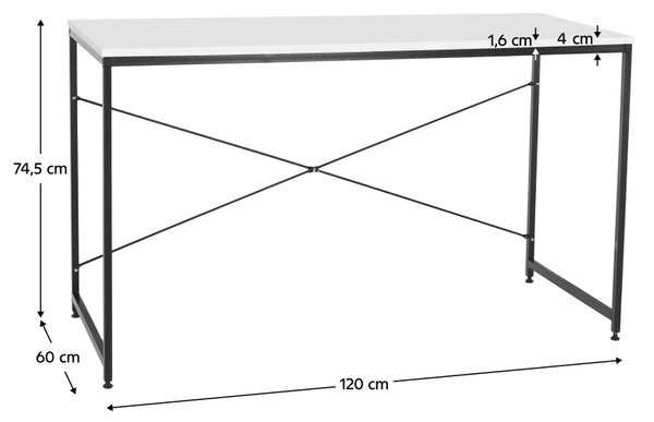 KONDELA Pisalna miza, bela/črna, 120x60 cm, MELLORA