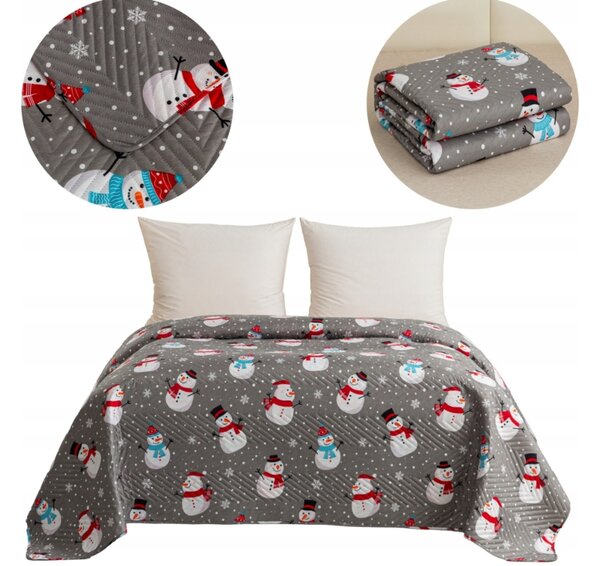 Pregrinjalo za posteljo HAPPY SNOWMAN, sivo Dimenzije: 200 x 220 cm