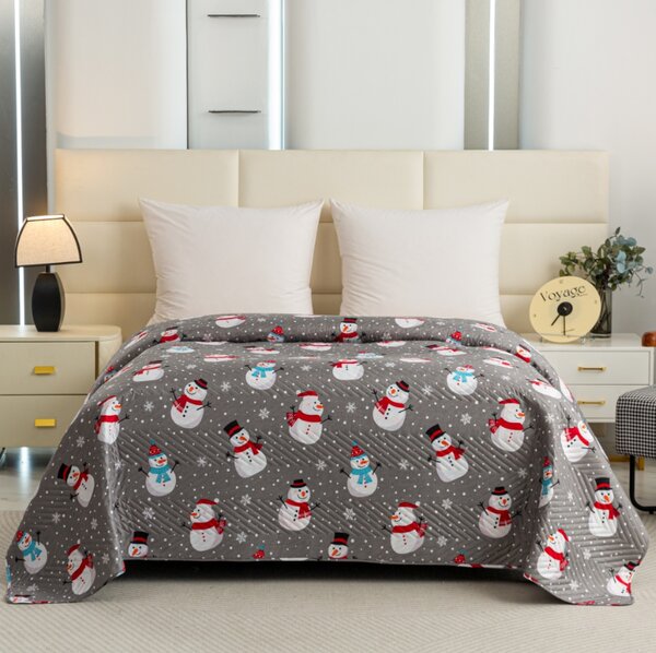 Pregrinjalo za posteljo HAPPY SNOWMAN, sivo Dimenzije: 200 x 220 cm
