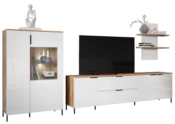 TV-ELEMENT bela, barve hrasta