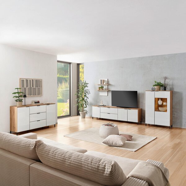 TV-ELEMENT bela, barve hrasta