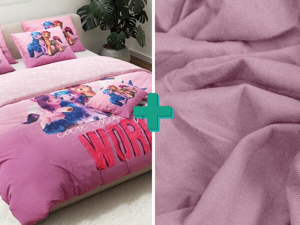 Roza komplet posteljnine MY LITTLE PONY FRIENDSHIP + jersey rjuha 90x200cm