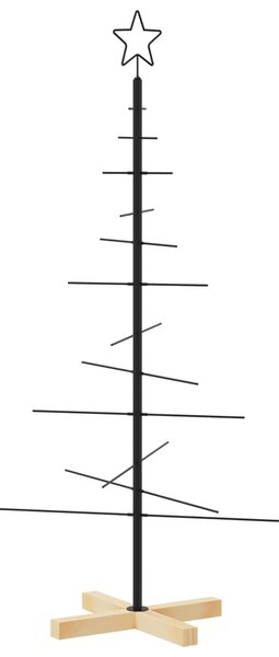 VidaXL Kovinska novoletna jelka z lesenim podstavkom črna 120 cm