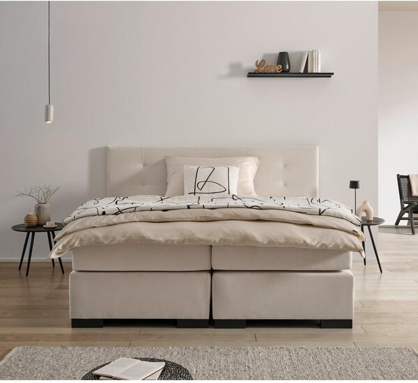 POSTELJA BOXSPRING 180 cm x 200 cm , leseni material krem barve