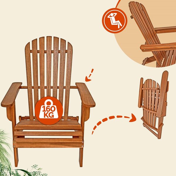 Vrtni ležalnik ADIRONDACK, zložljiv, 69 x 84 x 94 cm, naravno rjava Casaria