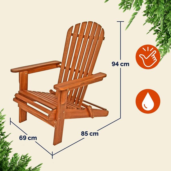 Vrtni ležalnik ADIRONDACK, zložljiv, 69 x 84 x 94 cm, naravno rjava Casaria