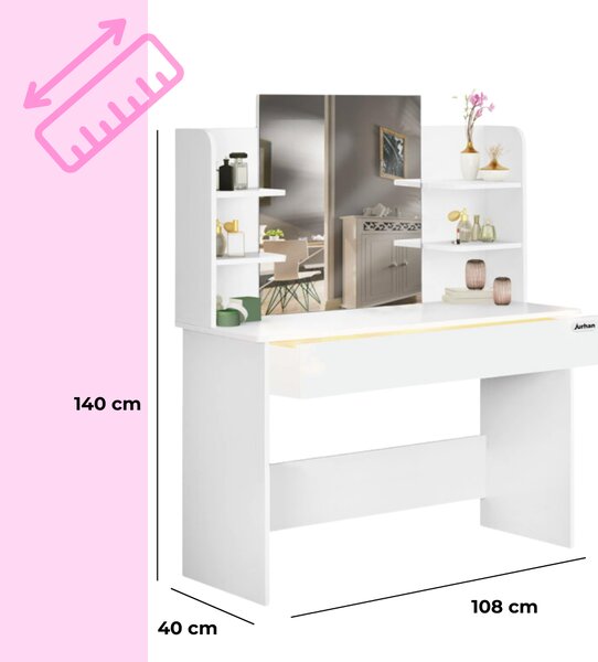 Toaletna mizica LUCIA, 108x40x140cm, bela Casaria