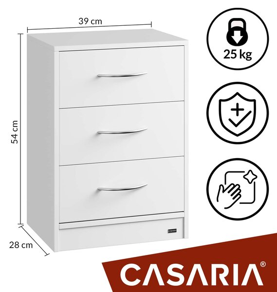 Nočna omarica ELOISE z osvetlitvijo, 54x39x28cm, bela Casaria