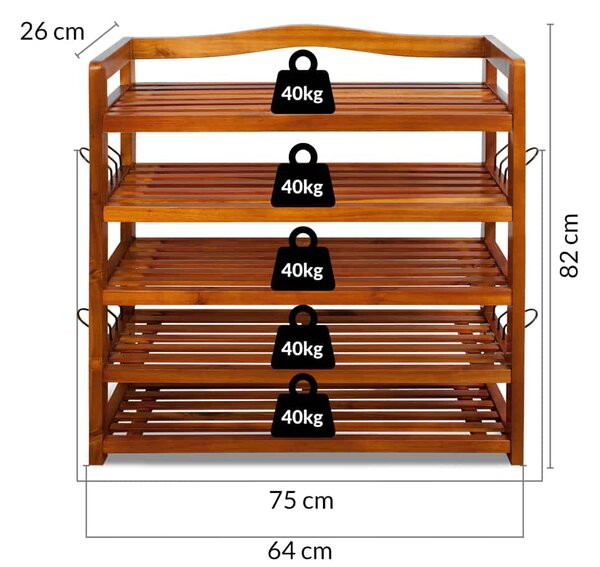 Regal za čevlje RUSTIC, 5 polic, 75x26x82cm, naravno rjav
