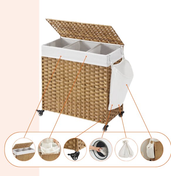Košara za perilo na kolesih iz umetnega ratana AVA, 140l, naravno rjava SongmicsHome
