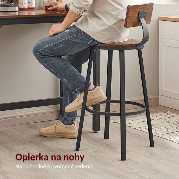 Barski stoli LUND z naslonjali, 2 kosa, 96x60x9cm, rjavo/črno Vasagle