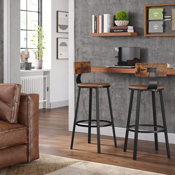Barski stoli LUND z naslonjali, 2 kosa, 96x60x9cm, rjavo/črno Vasagle